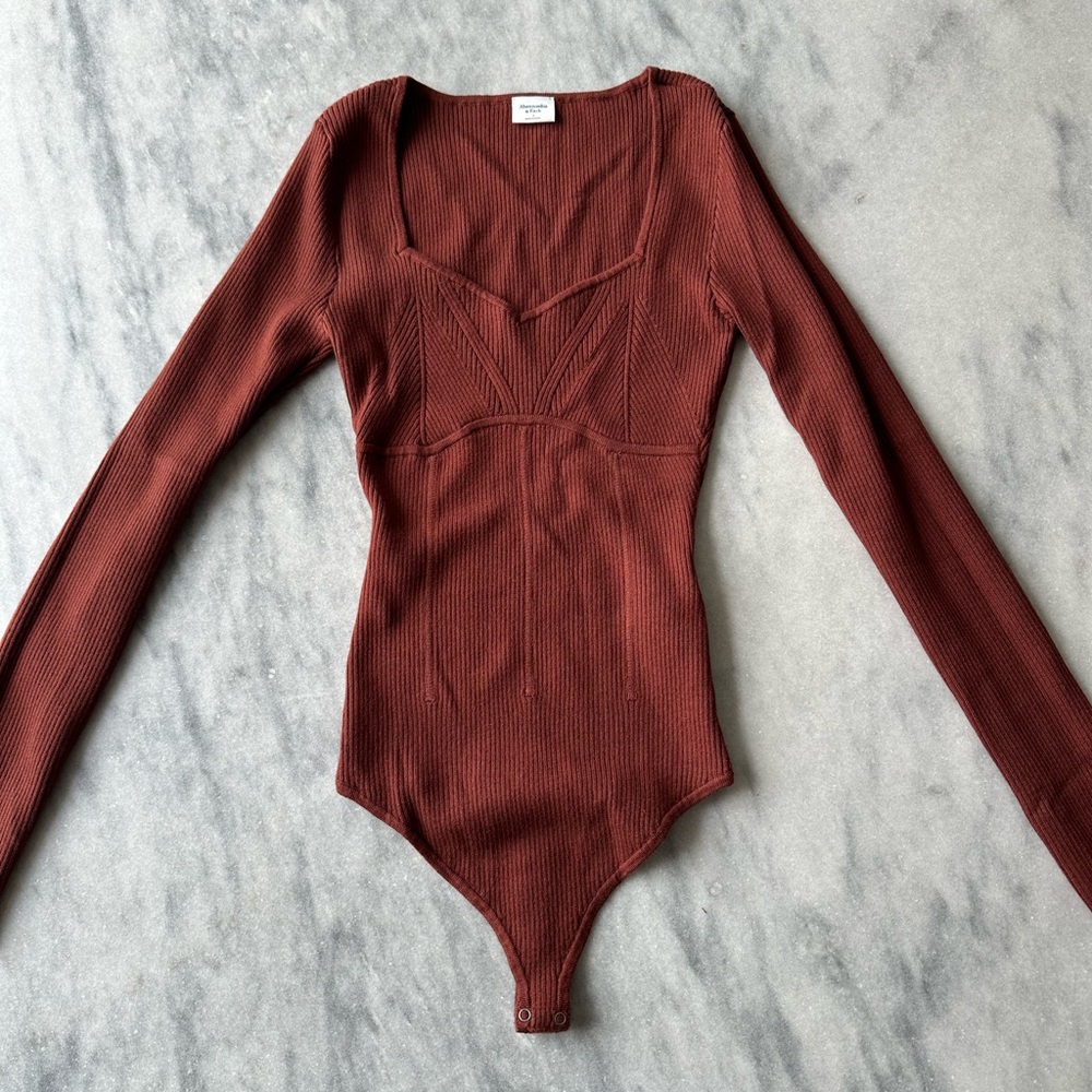 Abercrombie & Fitch Rust Brown Long Sleeve Knit Bodysuit Size Sm New With Tags